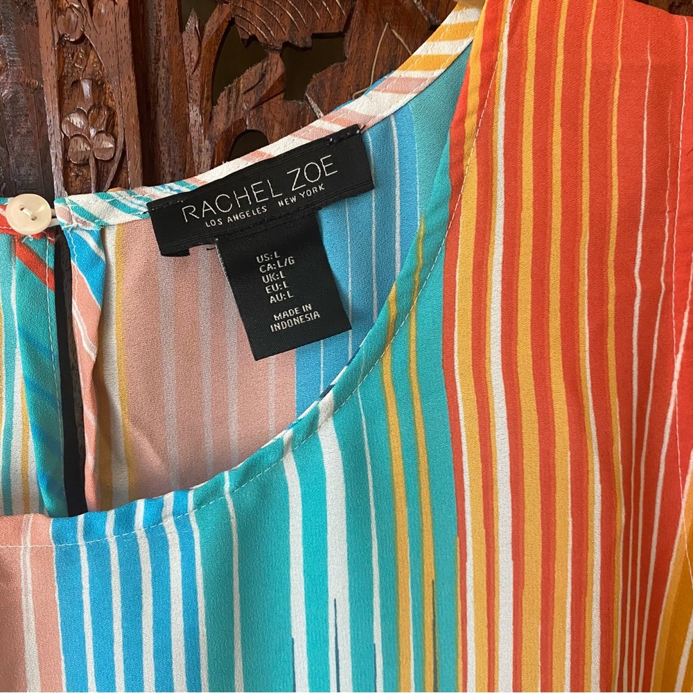 RACHEL ZOE SIZE LARGE SLEEVELESS MULTICOLOR STRIPED BOHO TOP - Picture 2 of 7